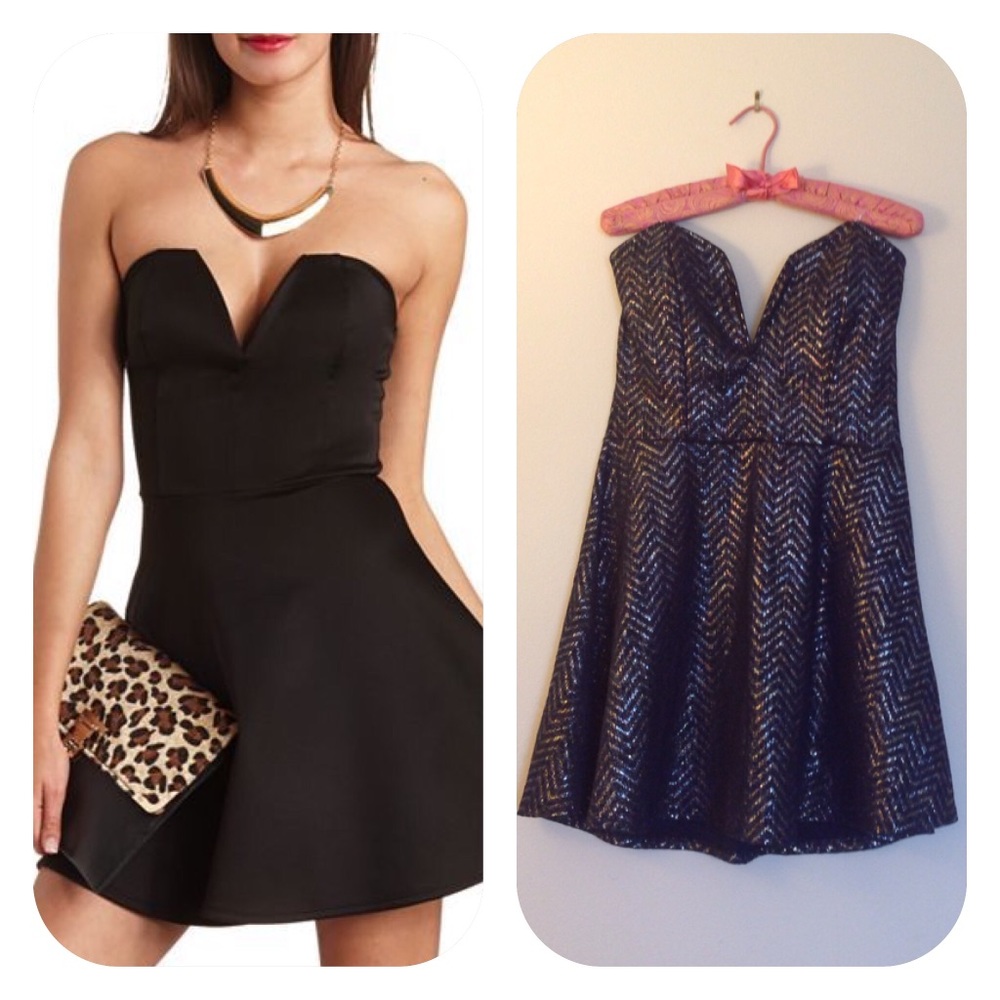 Plunging Sweetheart Skater Strapless Dress L